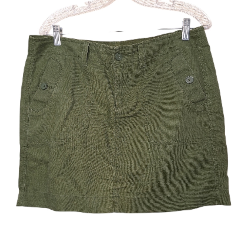 Gap Womens Olive Green Linen Blend Utility Mini Skirt with Cargo Pockets Sz 8